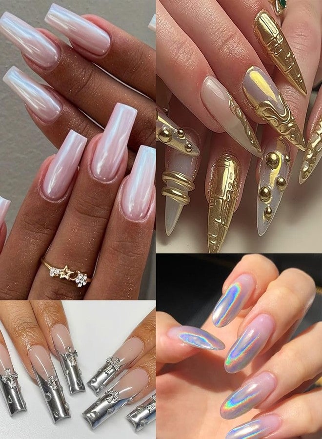 KACHIMOO Chrome Nail Powder Kit with Flatback Pearl Nail Charms,Silver Chrome Nail Art Glitters Gold Chrome Nail Powder for Nail Art Design - Image 5